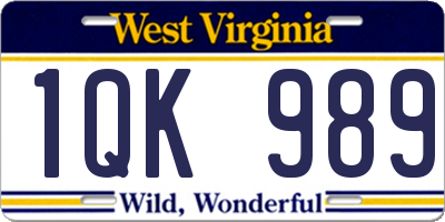 WV license plate 1QK989