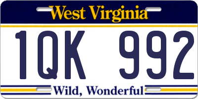 WV license plate 1QK992