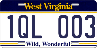 WV license plate 1QL003