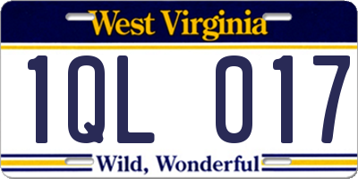 WV license plate 1QL017