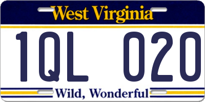 WV license plate 1QL020
