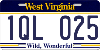 WV license plate 1QL025