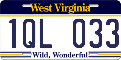 WV license plate 1QL033