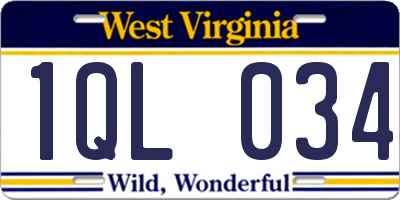 WV license plate 1QL034