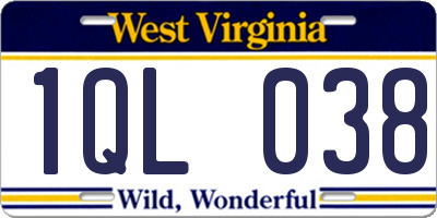 WV license plate 1QL038