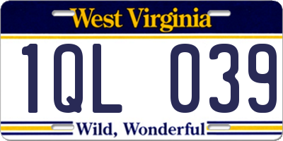 WV license plate 1QL039