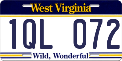 WV license plate 1QL072