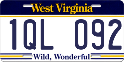 WV license plate 1QL092