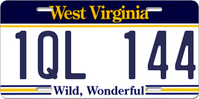 WV license plate 1QL144