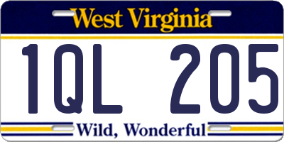 WV license plate 1QL205