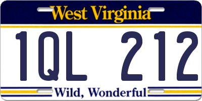 WV license plate 1QL212
