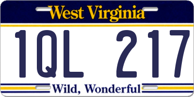 WV license plate 1QL217