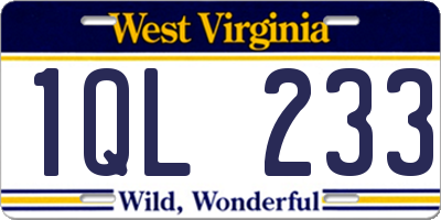 WV license plate 1QL233