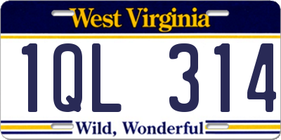 WV license plate 1QL314