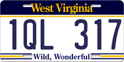 WV license plate 1QL317