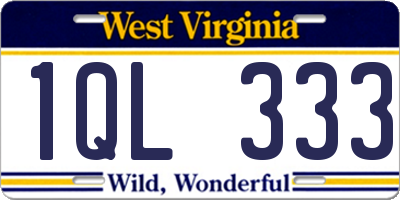 WV license plate 1QL333