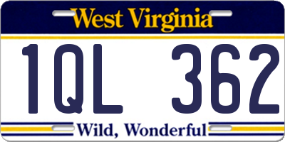 WV license plate 1QL362