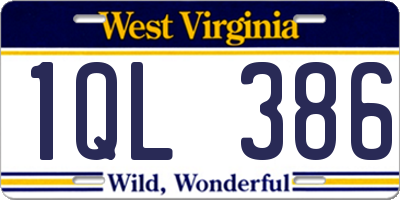 WV license plate 1QL386