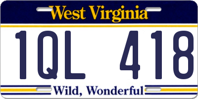 WV license plate 1QL418