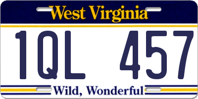 WV license plate 1QL457