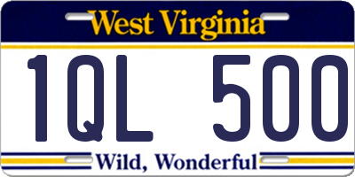 WV license plate 1QL500