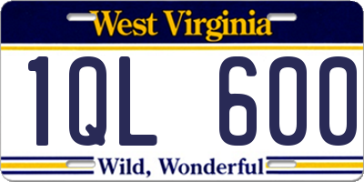 WV license plate 1QL600