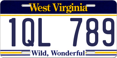 WV license plate 1QL789
