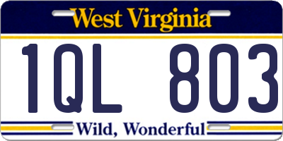 WV license plate 1QL803