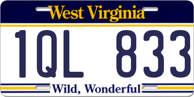 WV license plate 1QL833