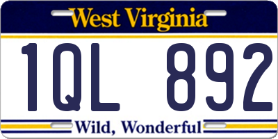 WV license plate 1QL892