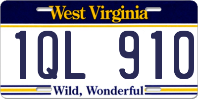 WV license plate 1QL910