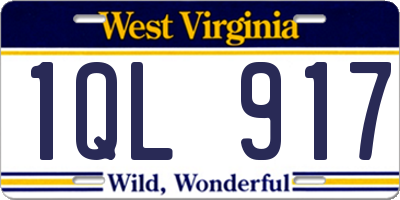 WV license plate 1QL917