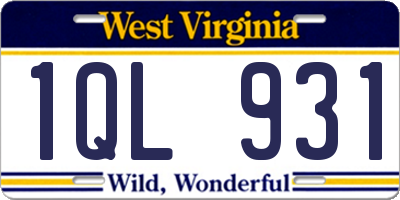WV license plate 1QL931
