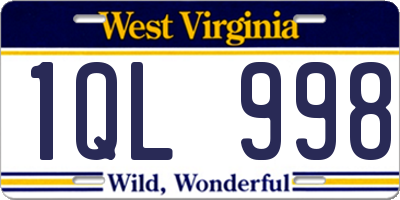 WV license plate 1QL998