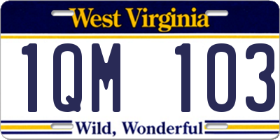 WV license plate 1QM103