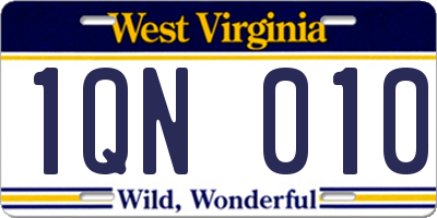 WV license plate 1QN010