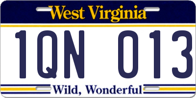 WV license plate 1QN013
