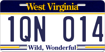 WV license plate 1QN014