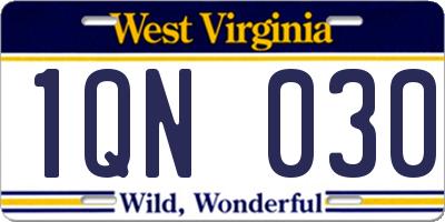 WV license plate 1QN030