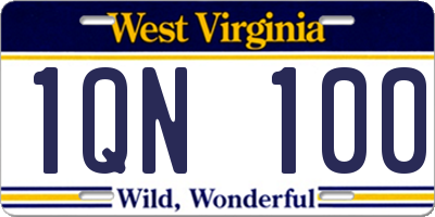 WV license plate 1QN100