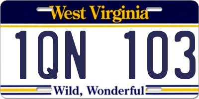WV license plate 1QN103