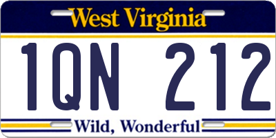 WV license plate 1QN212