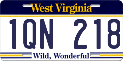 WV license plate 1QN218