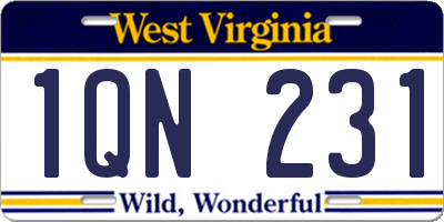 WV license plate 1QN231