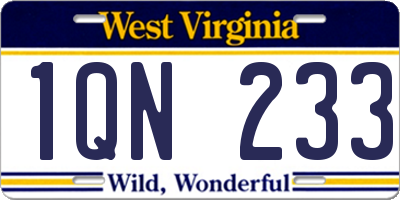 WV license plate 1QN233