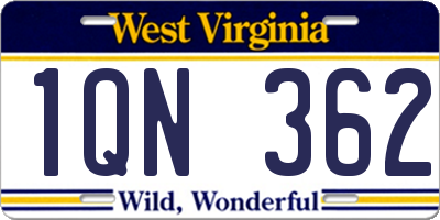 WV license plate 1QN362