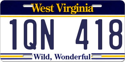 WV license plate 1QN418