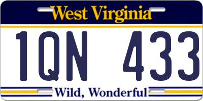 WV license plate 1QN433
