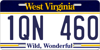 WV license plate 1QN460