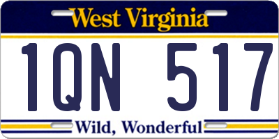 WV license plate 1QN517